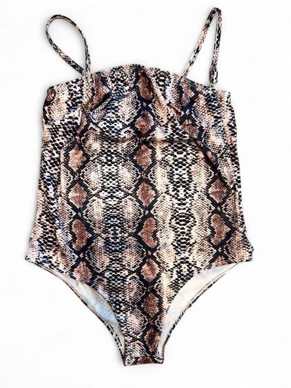 Snake-Print One-Piece Swimsuit in Brown